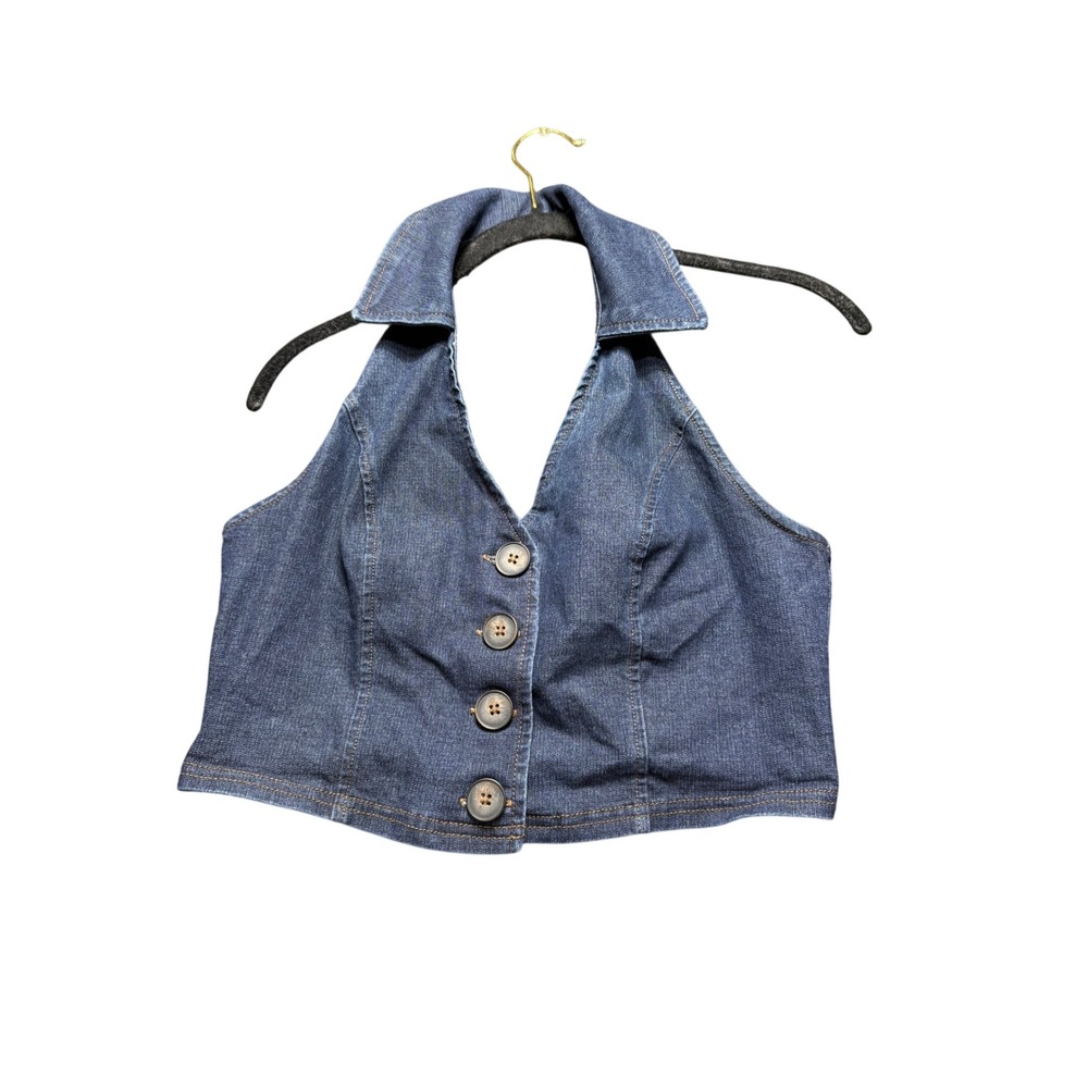 Kimchi Blue Denim Halter Top Skirt Set Womens Medium Blue Excellent 2 Piece